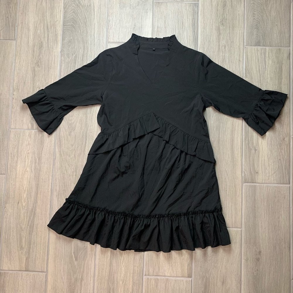 Simple Womens Half Long Sleeve Black Dress 100% Polyester Size Large